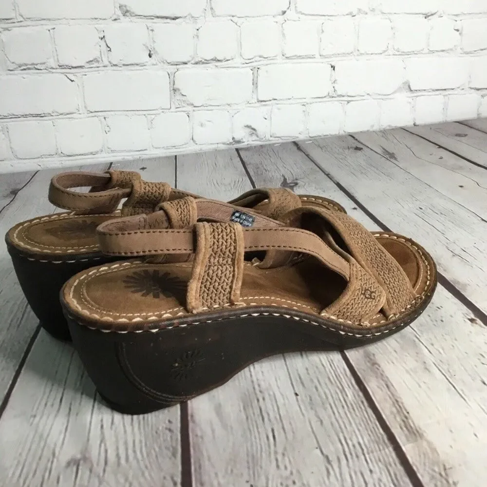 UGG 3146 Strappy Slingback Jute Wedge Sandals Women Size‎ 9 Brown Nubuck/Leather